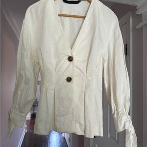 Zara White Blazer shirt  with Tailored Silhouette and Lapel Collar